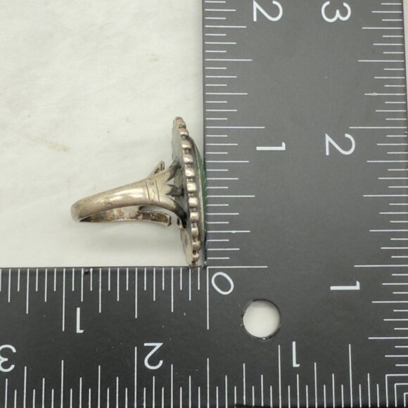 Vtg Sterling Silver Long Malachite Southwest Ring Stampwork Women Size 5 NOTE - Picture 9 of 11